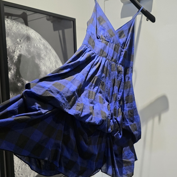 ✅️Elegant Blue Checkered Midi Dress - Picture 2 of 9